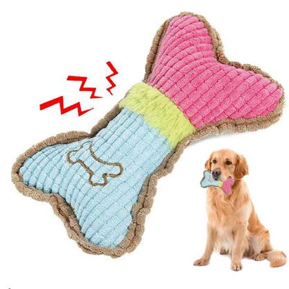 1Pc Dog Squeaky Toys, Bones Plush Dogs Chew Toy for Small Medium Breed Puppy Aggressive Chewer Pets Puppy Playing Cleaning Teeth