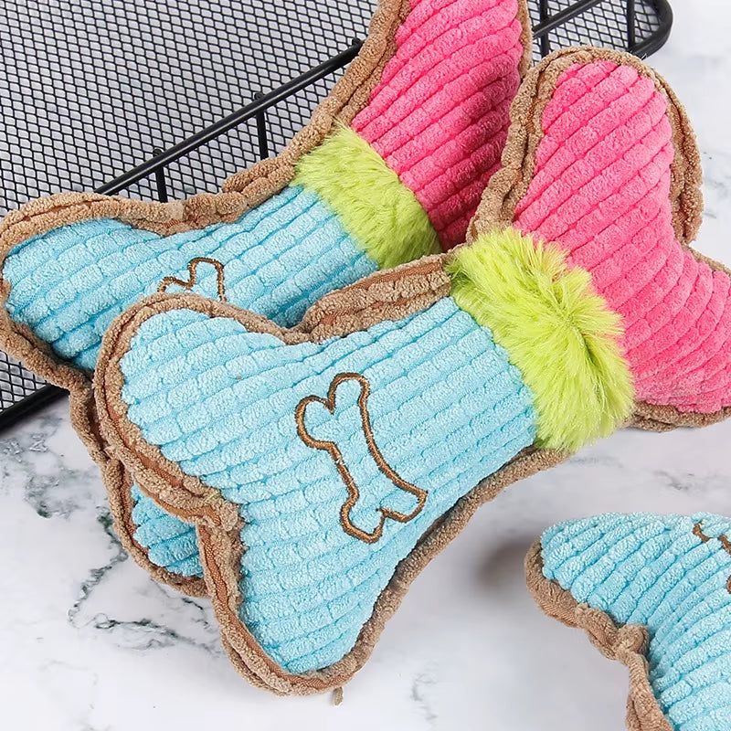 1Pc Dog Squeaky Toys, Bones Plush Dogs Chew Toy for Small Medium Breed Puppy Aggressive Chewer Pets Puppy Playing Cleaning Teeth