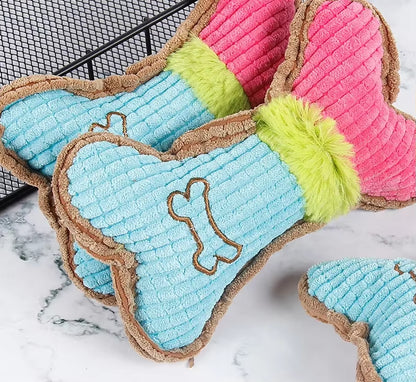 1Pc Dog Squeaky Toys, Bones Plush Dogs Chew Toy for Small Medium Breed Puppy Aggressive Chewer Pets Puppy Playing Cleaning Teeth