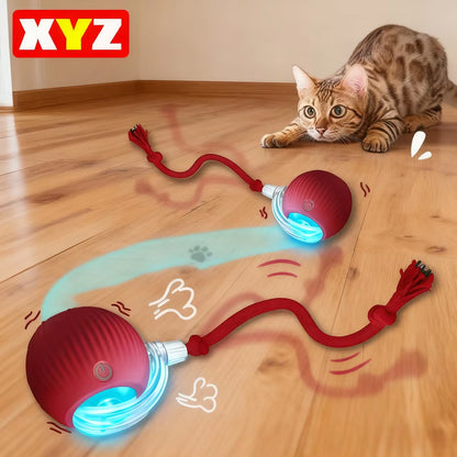 New Cat Interactive Ball Toy Automatic Rolling Ball Faux Tail Rechargeable Smart Pet Electric Toy Dog Cat Training Imitate Mouse