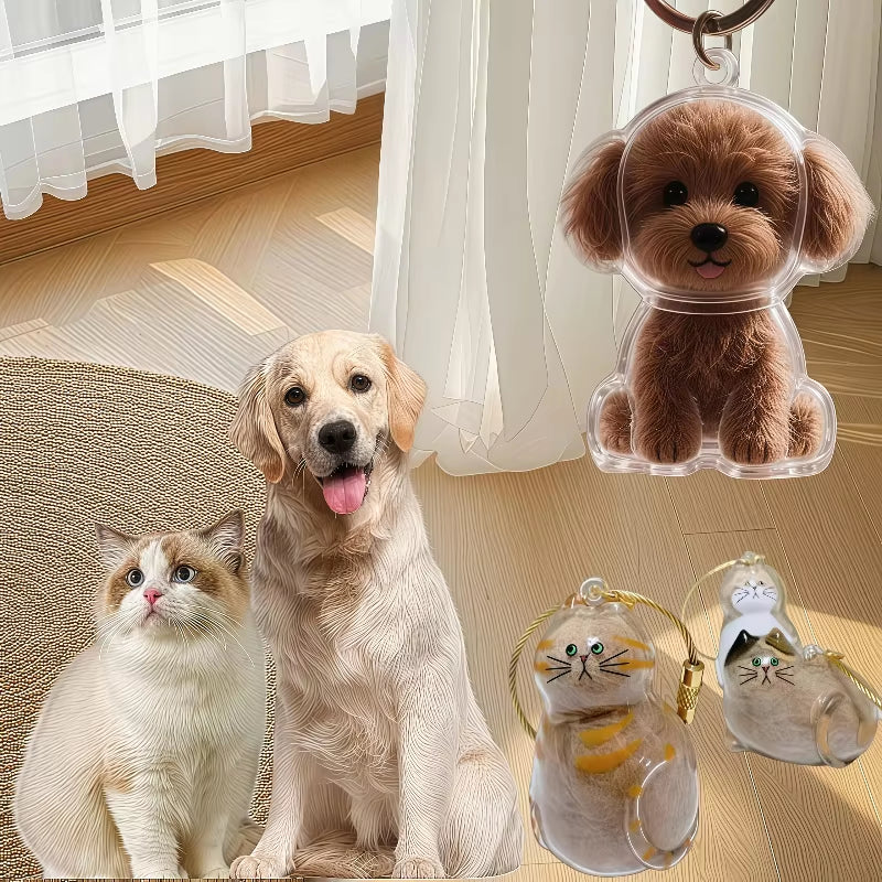 Transparent Dog Hair Storage Container Adorable Pet Keepsake Capsule Pendant with Key Ring for Pet Lovers DIY Memorial Keychain