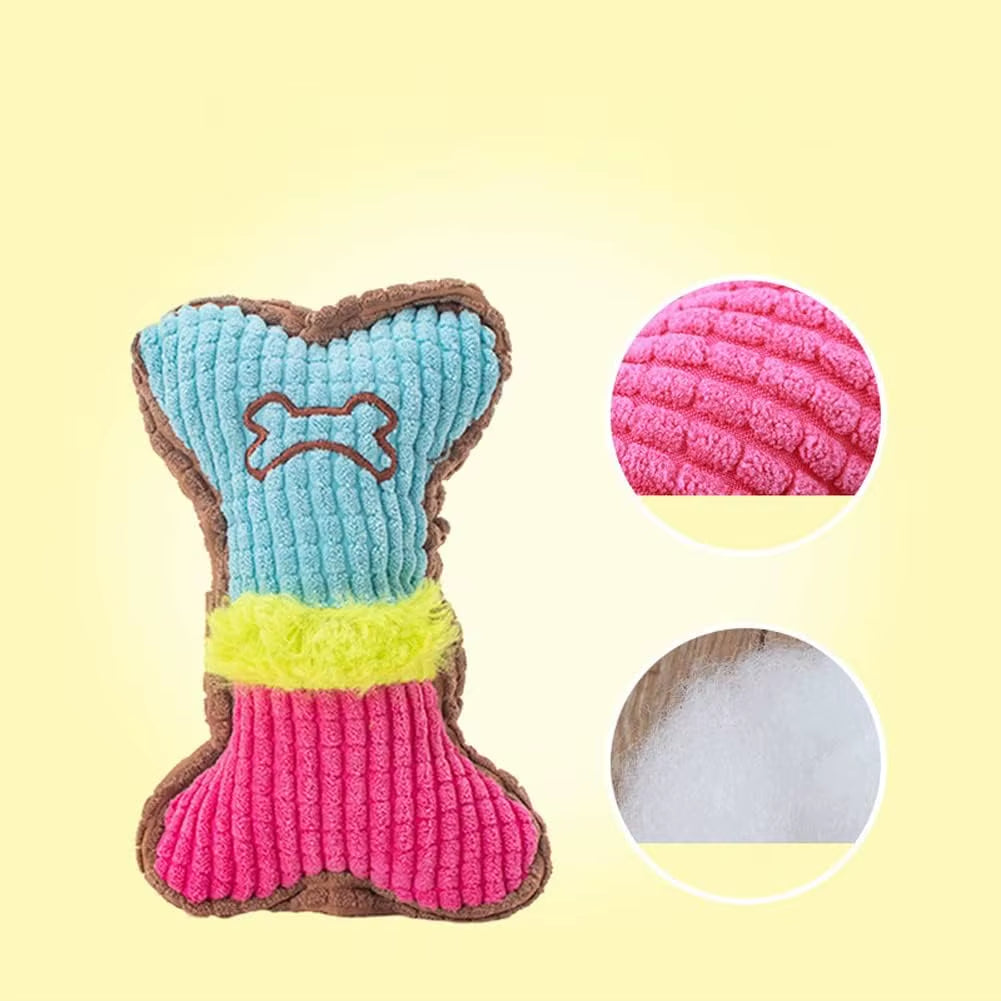 1Pc Dog Squeaky Toys, Bones Plush Dogs Chew Toy for Small Medium Breed Puppy Aggressive Chewer Pets Puppy Playing Cleaning Teeth
