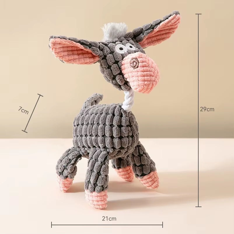 Hot New Arrival Pet Cat Dog Sound Toy Cotton Rope Creative Donkey Plush Bite Training Interactive Pet Toy for Dog Cat Grey Brown